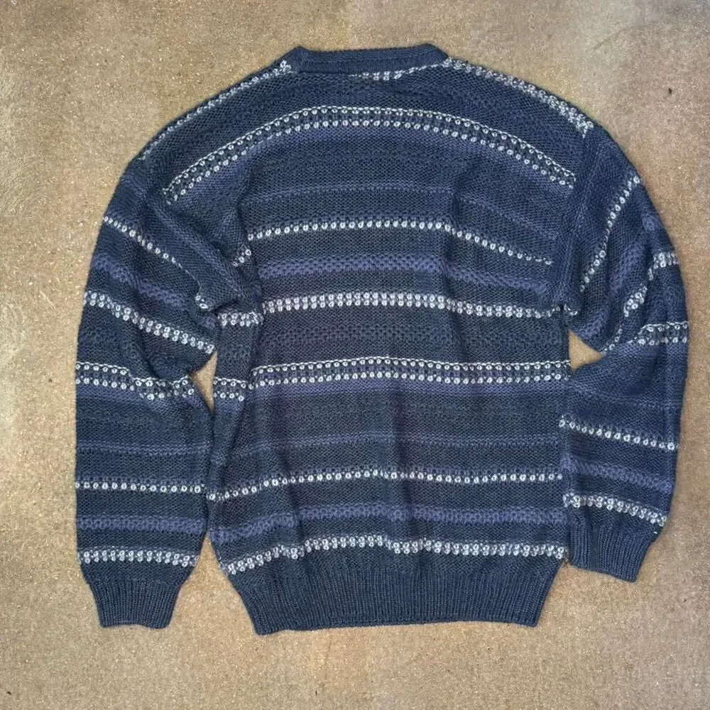 Etchings Knit Sweater Dark Gray Patterned Stripe Cozy Vintage‎ Style L